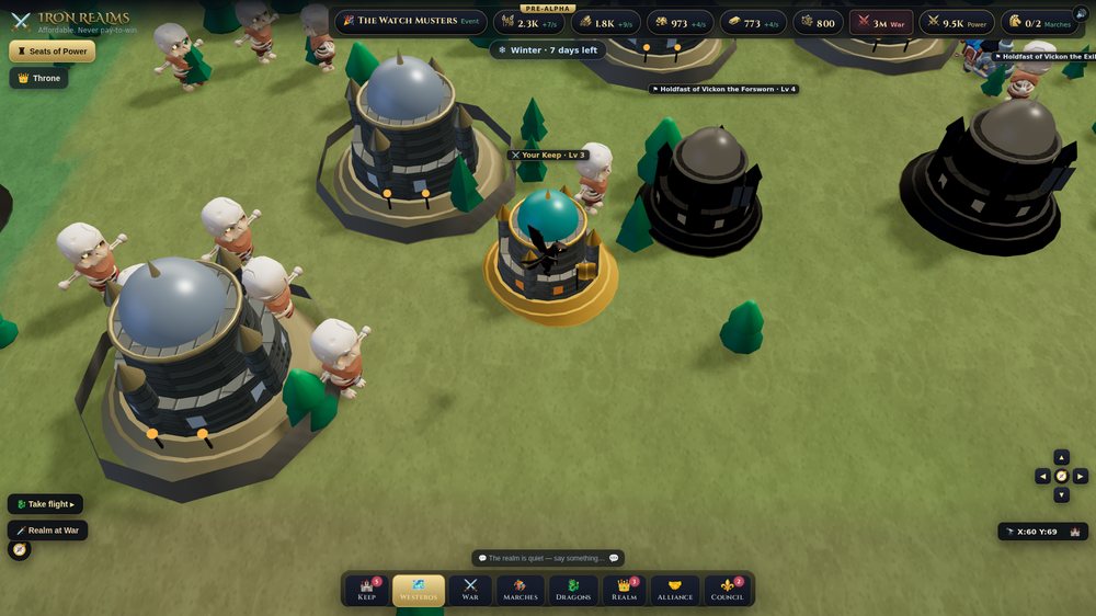 Rival keeps and skeletal raiders on the Iron Realms map
